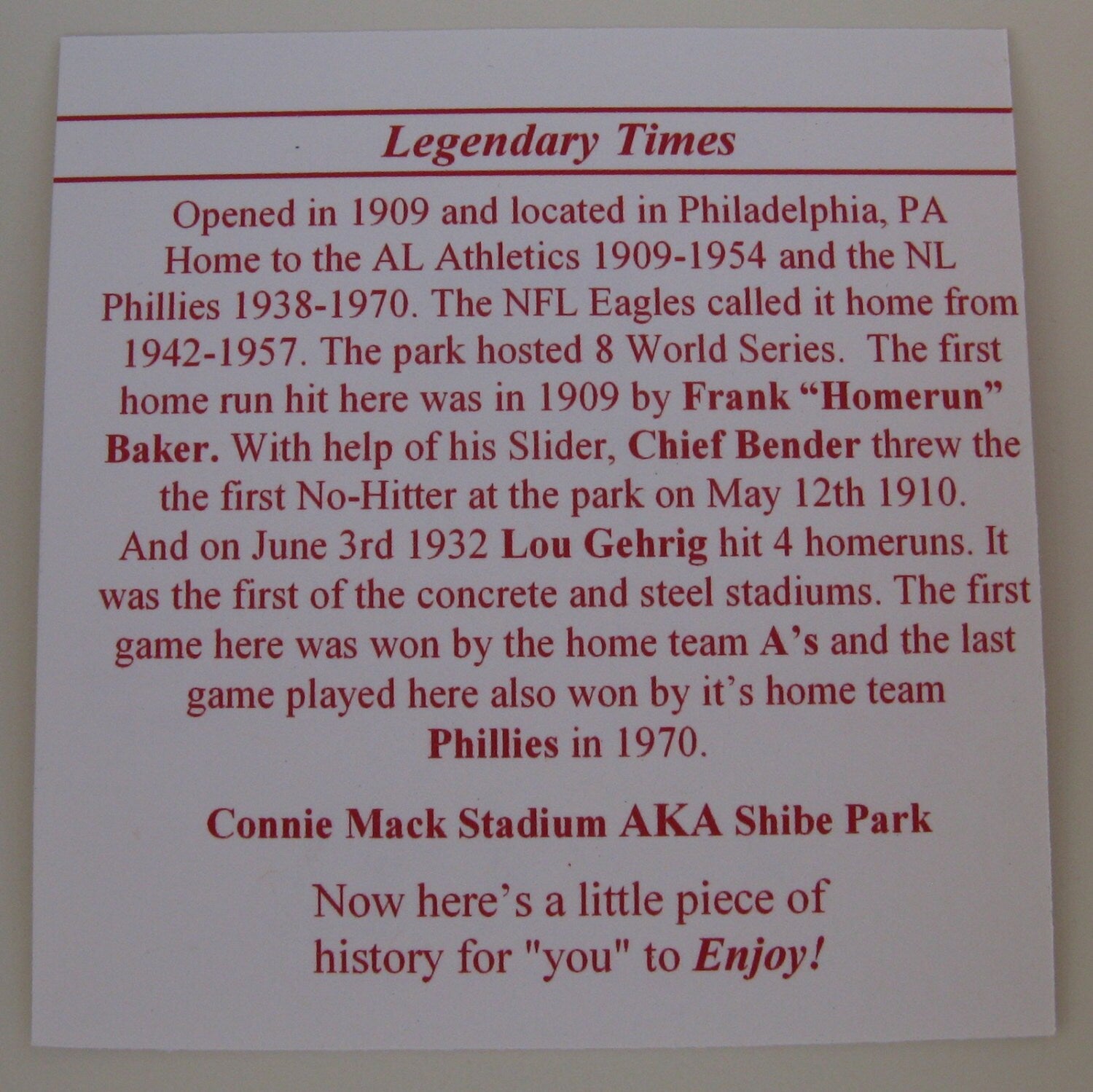 Phillies Connie Mack Stadium Cufflinks: Home Plate Baseball Gift