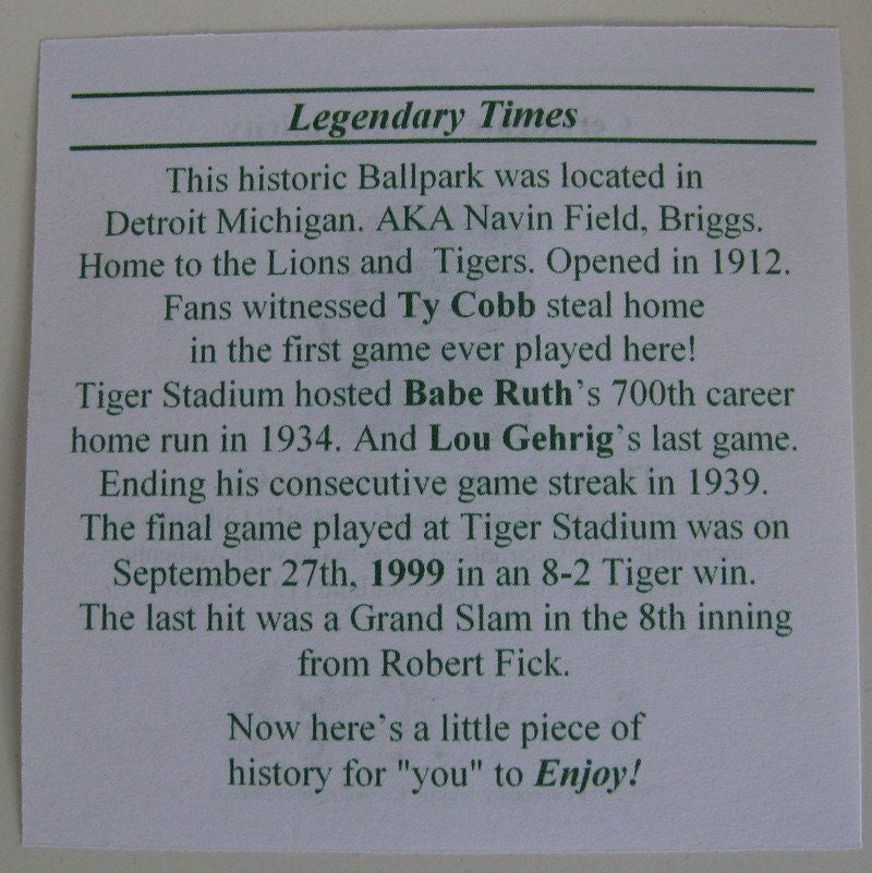 Legendary Man® TIGER Stadium Seat Home Plate Cufflinks great gift for men dad will love wood 5th Anniversary present