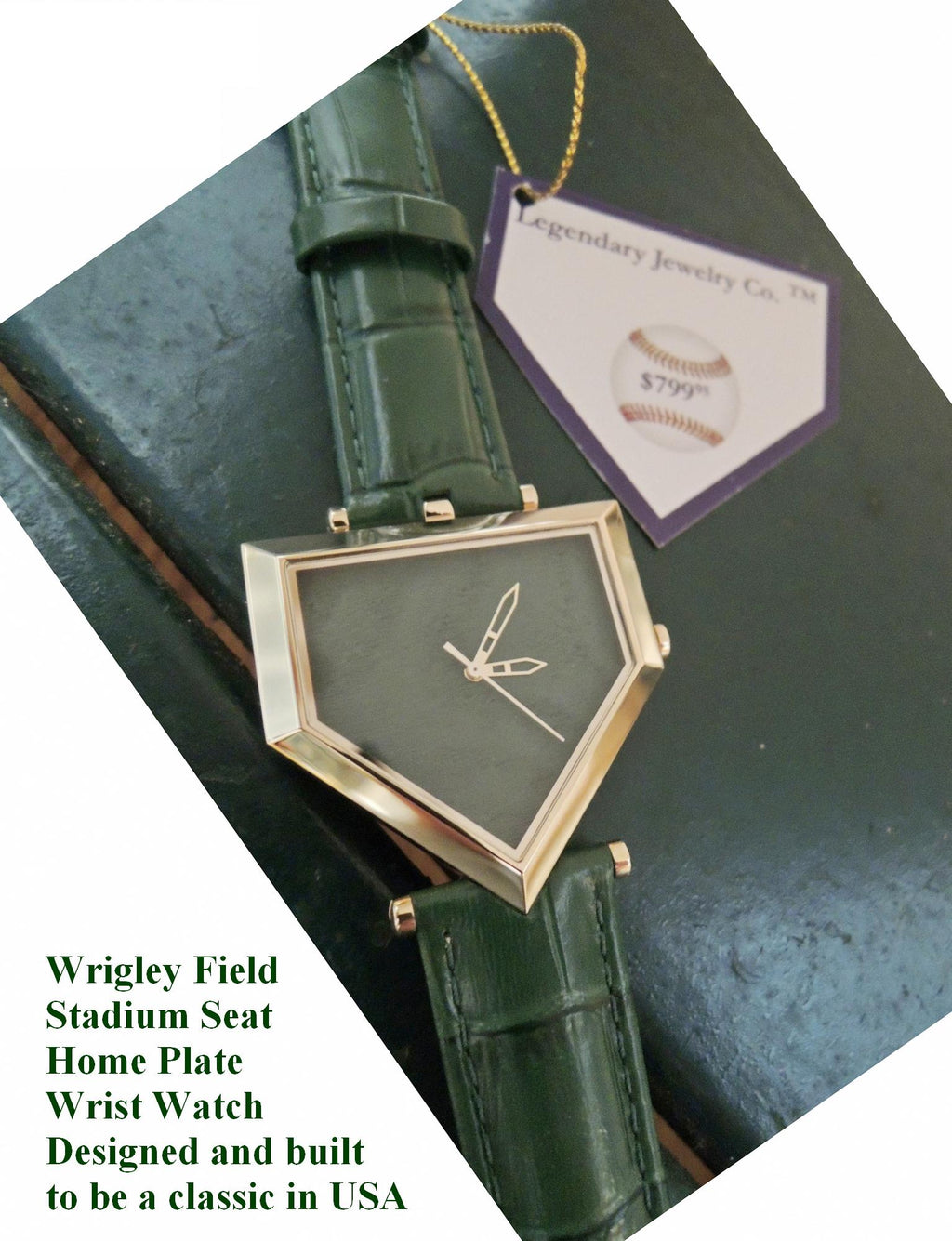 Wrigley Field Home Plate Watch: Swiss Movement Mens Christmas Gift USA Designed/Built