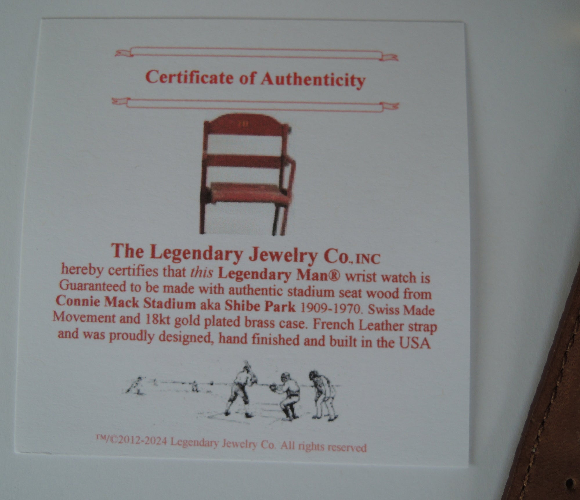 Phillies CONNIE MACK Stadium seat wrist watch. Swiss made Movement and case.