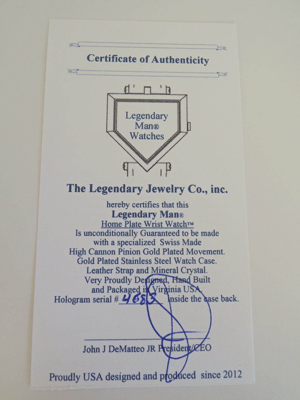 Legendary Man® Home Plate Wrist Watch, Designed and cased in USA Swiss Movement