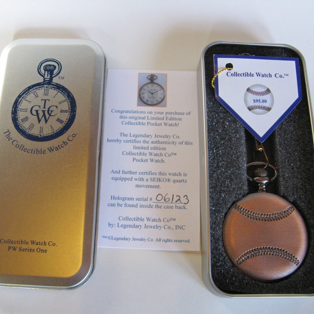Baseball Pocket Watch Seiko Japan made movement. Men's Gift, USA design in Virginia!