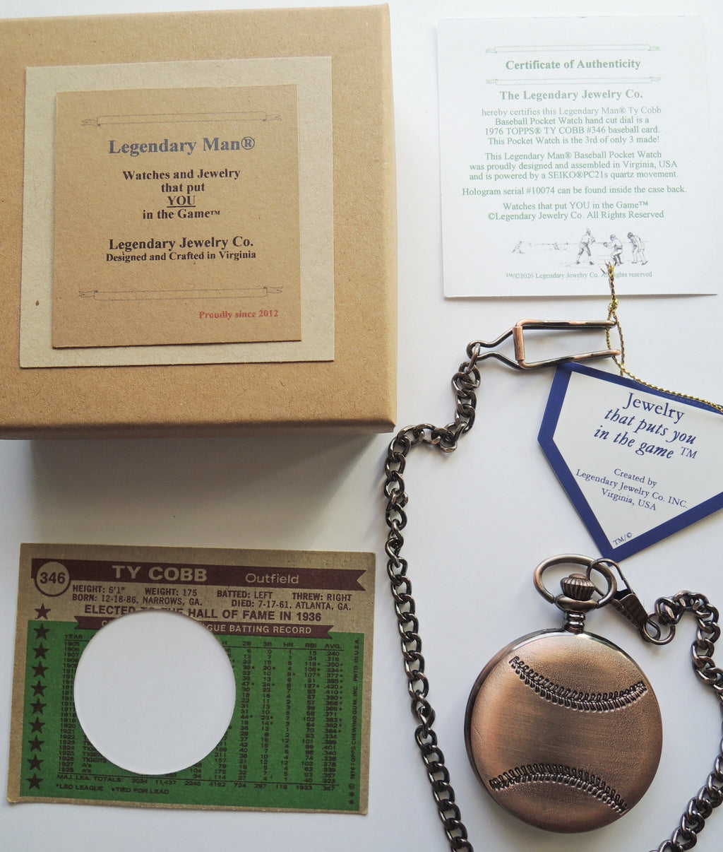 Ty Cobb Baseball pocket watch by Legendary Man, 1973 Topps #346 card dial 3 of 3