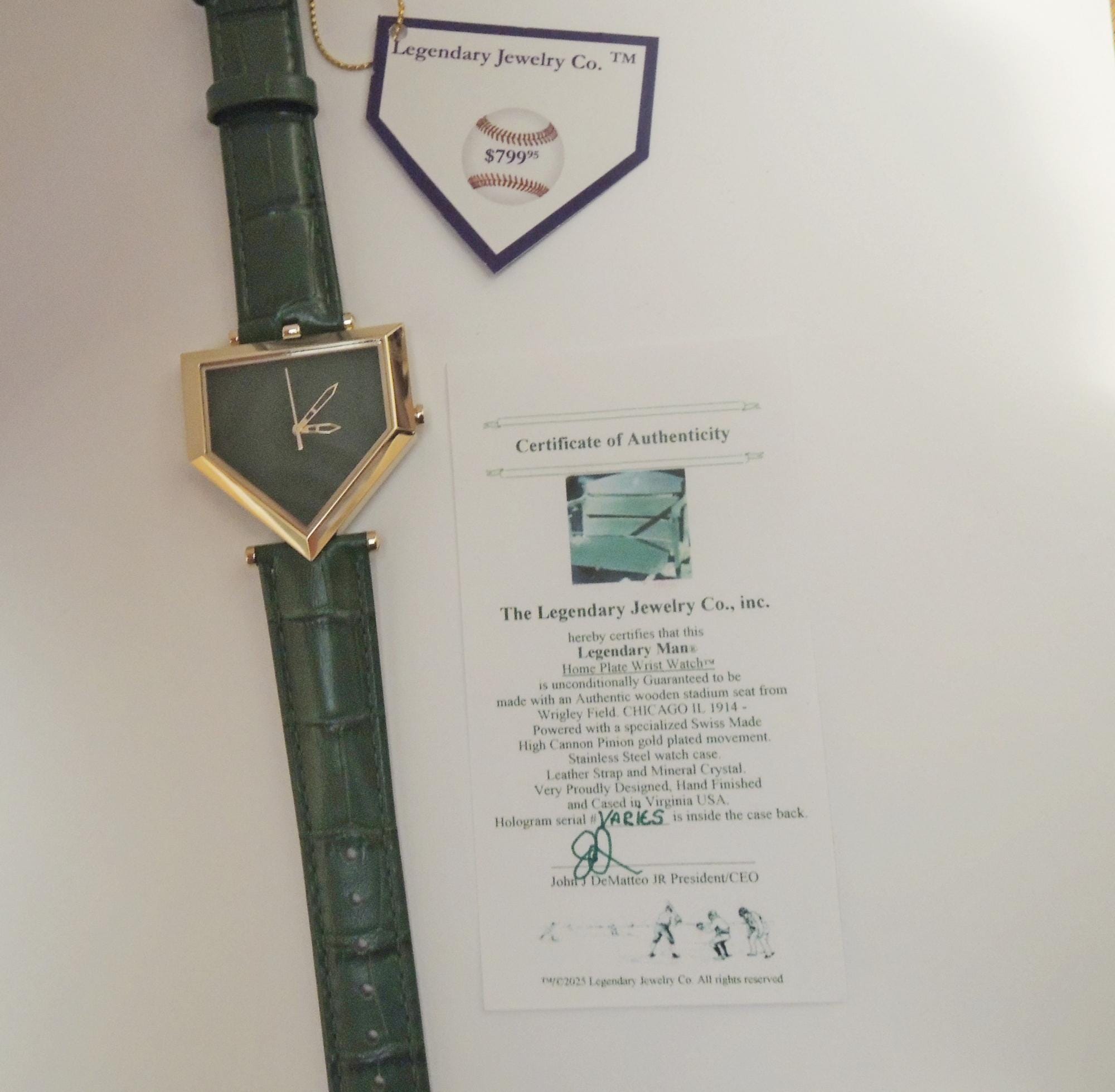 Wrigley Field Home Plate Watch: Swiss Movement Mens Christmas Gift USA Designed/Built