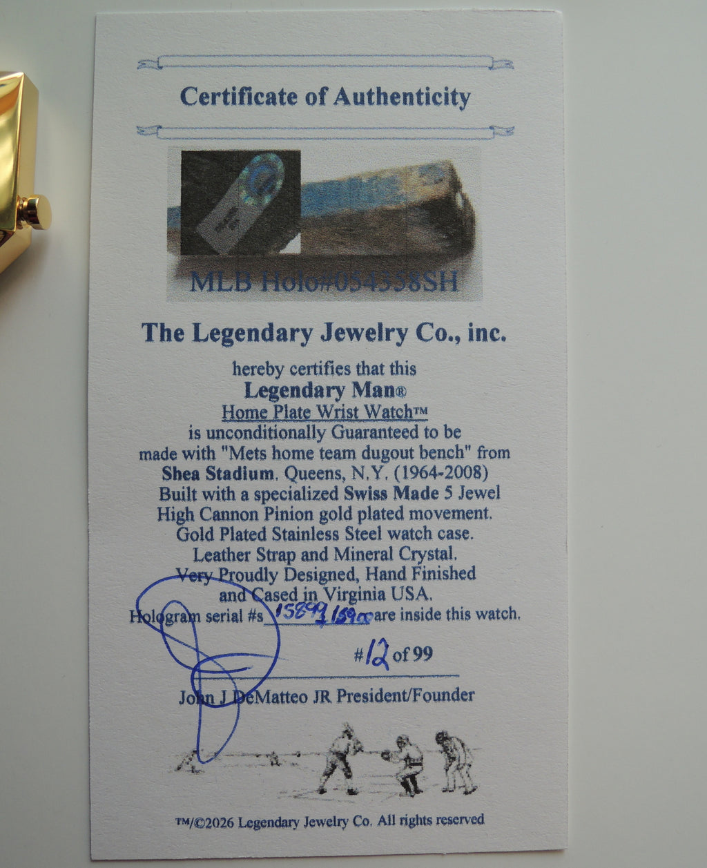 Mets Baseball Home Plate Watch from Shea Stadium Dugout Bench Rare men's gift